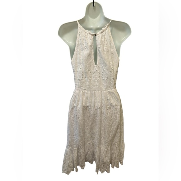 Anthropologie Maeve White Eyelet Sundress Sz 2 High Neck Full Skirt Cruise Vacay - Picture 2 of 9